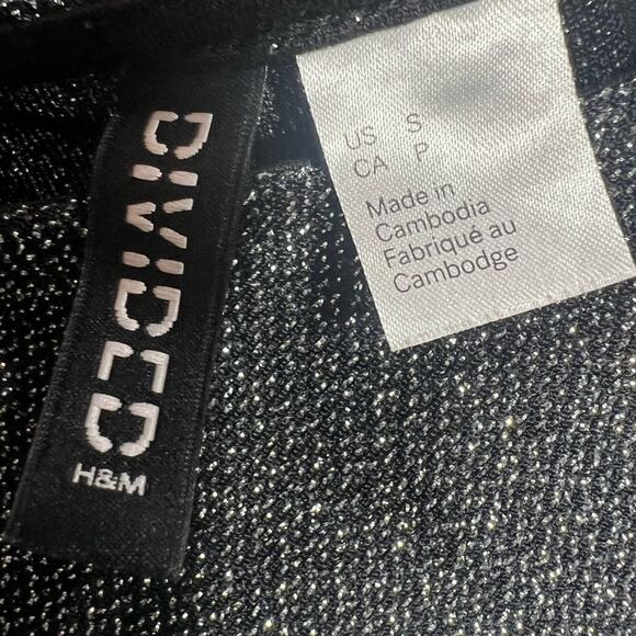 H&M Metallic Crop Top Womens S Black Sparkly Open Back Spacecore Going Out - Picture 4 of 5